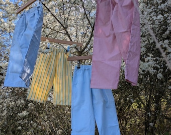 Handmade trousers - casual cool, light Spring/Summer, slight barrel leg with pockets, elasticated waist, upcycled