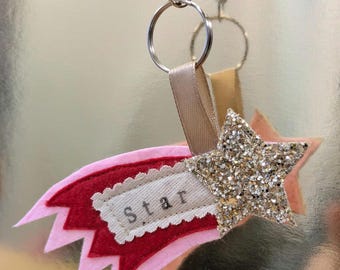 Shooting star keyring - handmade personalised, superstar, star, name charm, bag charm, key chain, gift, party favours, glitter, sparkly gift