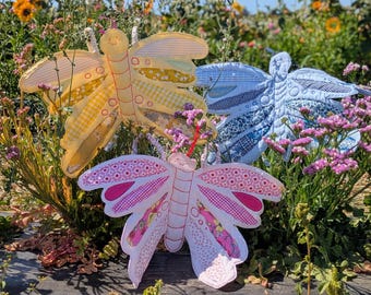 Butterfly wings; handcrafted item, recycled materials, quilted fabric fairy wings, cute face, elasticated straps fit all sizes inc. adults