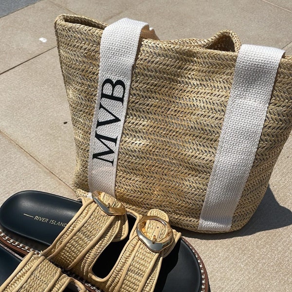 Personalised Bag, Personalised Initial Bag, Personalised Name Bag, Mini Beach Bag. Women’s Hand Bag, Gifts For Her, Personalised Straw Bag