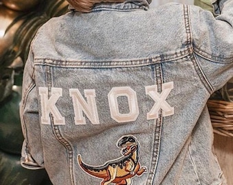 Personalisierte Kinder Jeansjacke, Kinder personalisierte Jacke, Dinosaurier, Dinosaurier Jacke, Kinderkleidung, personalisierte Kleidung