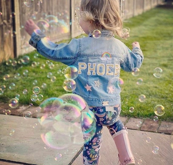 Personalised Kids Denim Jacket Name Jacket Rainbow and Stars Etsy UK