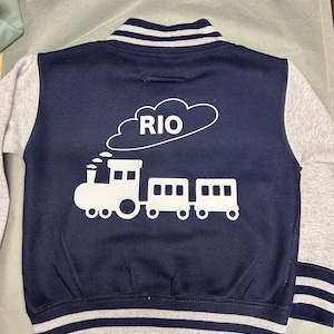 Personalized Kids Varsity Jacket: Train Design, Baseball Style