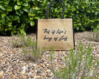 Personalised Tote Bag, Bag of stuff Tote Bag, Personalised Bag, Burlap, Bag, Custom gift, Gift Bag, Birthday Gift, Stuff