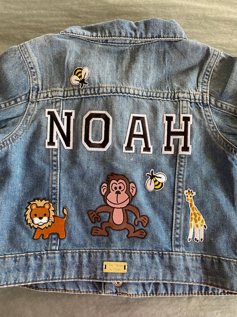 Personalised Kids Jacket, Custom Jacket, Denim Jacket, Personalised Name Jacket, Animal Themed, Custom Jacket, Kids Clothing Black