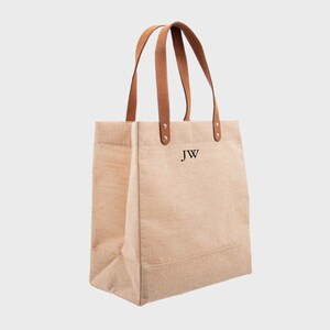 Personalised Bag - Long Leather Shoulder Strap - Shopping Bag - Personalised Luxury Jute Bag