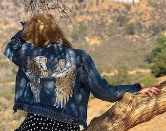 Hand Stitched Sequin Angel Wing Denim Jacket