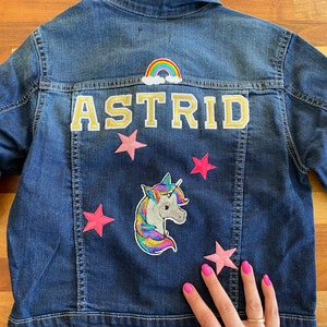 Personalised Kids Denim Jacket Kids Personalised Jacket Custom Clothes Gift Ideas Personal Name Jacket Unicorn