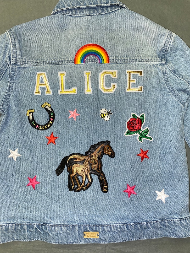 Personalised Kids Jacket, Custom Jacket, Denim Jacket, Personalised Name Jacket, Animal Themed, Custom Jacket, Kids Clothing Gold