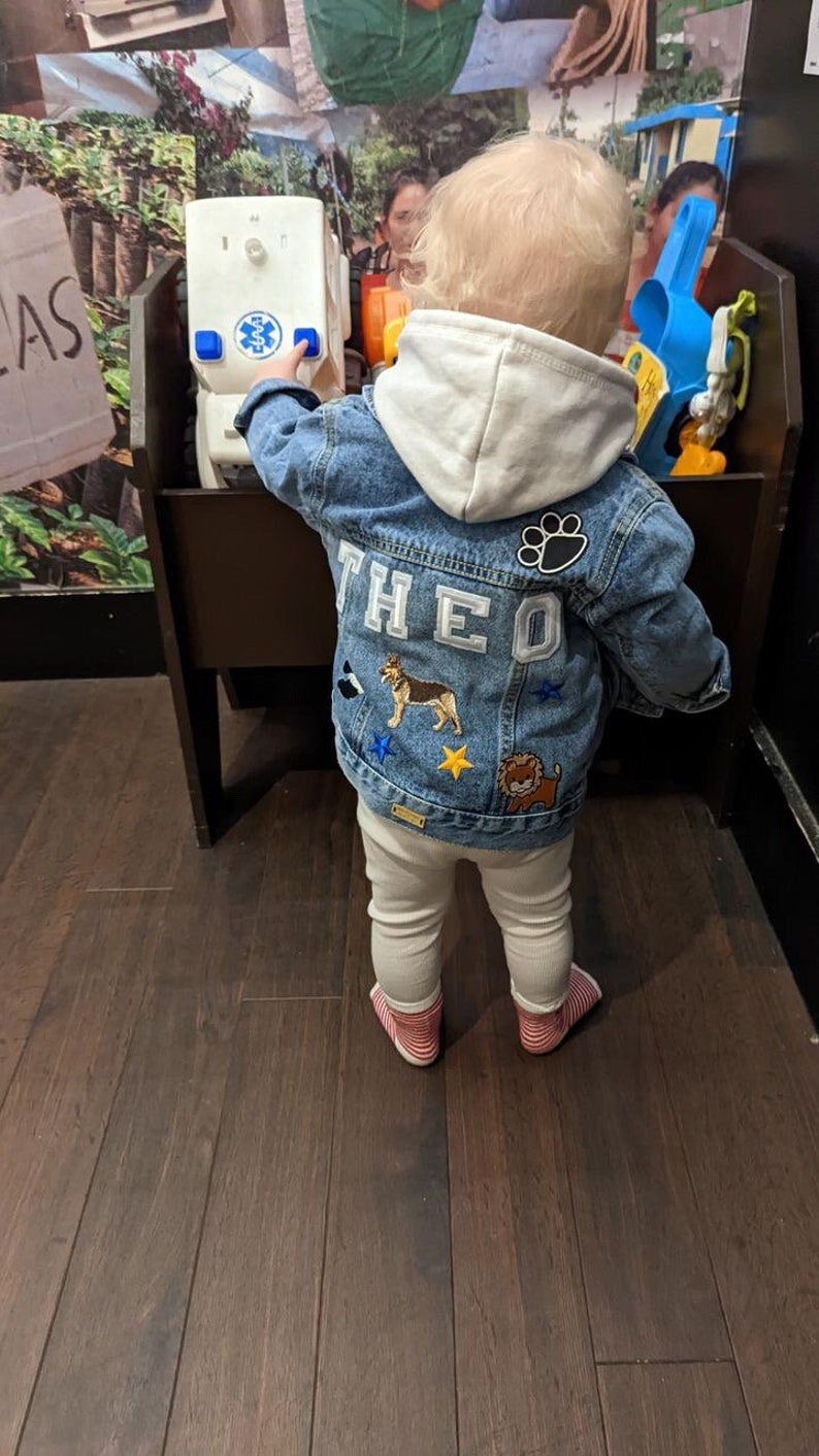 Personalised Kids Jacket, Custom Jacket, Denim Jacket, Personalised Name Jacket, Animal Themed, Custom Jacket, Kids Clothing White/Silver