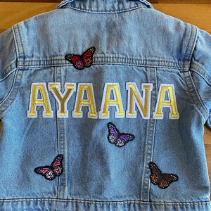 Personalized Kids Denim Jacket: Butterfly Appliqué, Custom Name