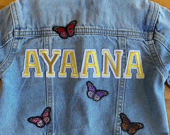 Personalized Kids Denim Jacket: Butterfly Appliqué, Custom Name