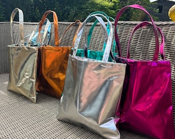 Metallic draagtas, gepersonaliseerde metalen tas, draagtas, tas, schoudertas, portemonnee, portemonnee, strandtas, dagtas, boodschappentas, gepersonaliseerde tas