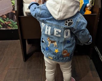 Personalized Kids Denim Jacket: Custom Name & Animal Patches