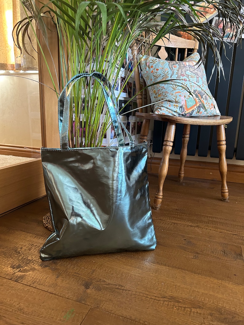 Personalised Metallic Tote Bag, Metallic Bag, Tote Bag, Bag, Shoulder Bag, Purse, Wallet, Beach Bag, Day Bag, Shopping Bag, Personalised Bag Blue