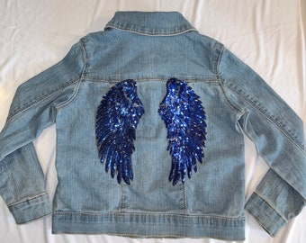 Kids Denim Jacket, Angel Wing Jacket In Blue,