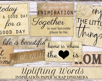 Vintage Inspirational Words Ephemera: Junk Journal Embellishments (Digital Download)