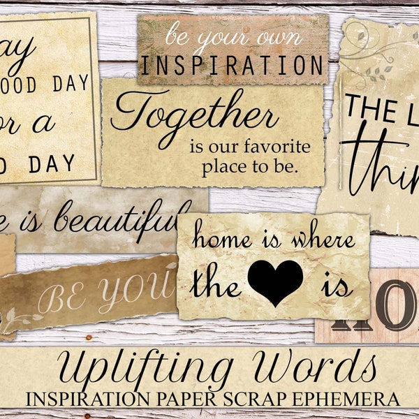 Digitale Vintage Inspirierende Worte, Junk Journal Verschönerung, erhebende Sprüche, Handschrift Scraps, Ephemera, Fussy Cut, Collage, Print