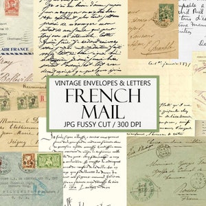 Printable French Mail, Old Letters, Antique Envelopes, Various Sizes and Shapes, Junk Journal Ephemera, Fussy Cut, Instant Download image 1