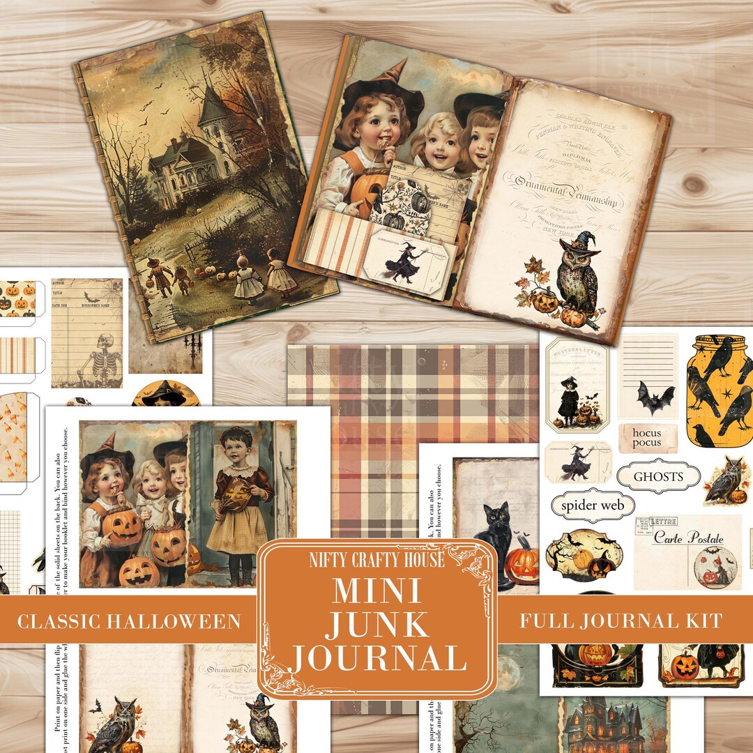 Mini Halloween Junk Journal Kit: Vintage Ephemera, Signatures (digital ...