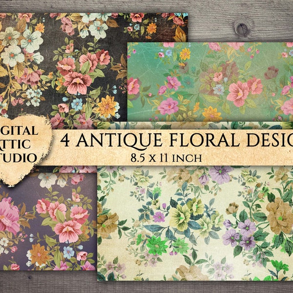 Digital Antique Floral Paper, Vintage Design, Paper Pack, Ephemera, Scrapbook Kit, Background, Wallpaper, Instant Download, Printable