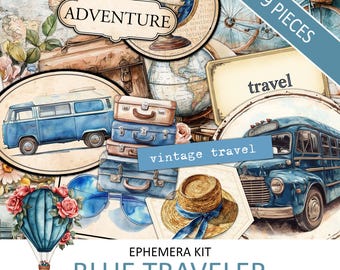 Watercolor Vintage Travel Ephemera Kit: Junk Journal Supplies (Digital Download)