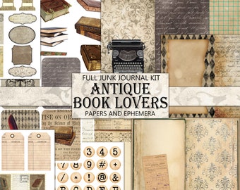 Antique Library Junk Journal Kit: Vintage Ephemera, Printable Pages (Digital Download)