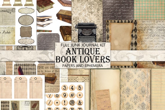 Antique Library Junk Journal Kit: Vintage Ephemera, Printable Pages (Digital Download)