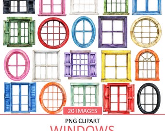Watercolor Window Clipart: Colorful Architecture Illustrations (PNG Image)
