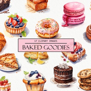 Watercolor Baked Goods Clipart, Pastry Images, Bread Clip Art, Baking, Sublimation Images, Commercial Use