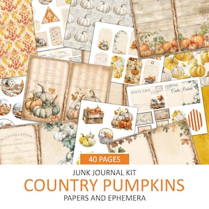 Kit per diario di campagna "Pumpkin Pumpkins" GRANDE, pagine in stile vintage, effimeri, taglio preciso, abbellimento autunnale per album, lavoretto autunnale stampabile