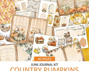 Kit de diario basura Country Pumpkins: Álbum de recortes vintage de otoño (descarga digital)