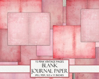 Digital Blank Journal Paper, Pink Vintage, Lined, Graph, Unlined, Junk Journal Ephemera, Antique, Old Paper, Scrapbook Background