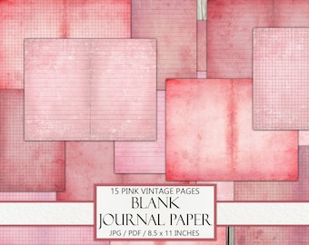 Digital Blank Journal Paper, Pink Vintage, Lined, Graph, Unlined, Junk Journal Ephemera, Antique, Old Paper, Scrapbook Background