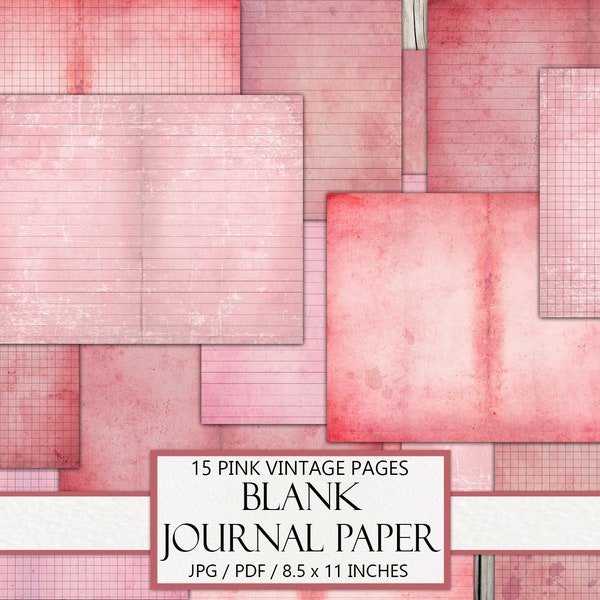 Digital Blank Journal Paper, Pink Vintage, Lined, Graph, Unlined, Junk Journal Ephemera, Antique, Old Paper, Scrapbook Background