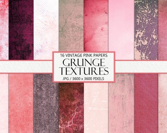 Pink Grunge Textures: Vintage Scrapbook Paper, Distressed Background (Digital Download)