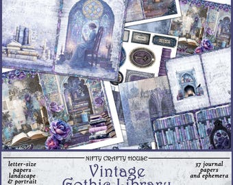 Kit de diário de biblioteca gótica vintage: papéis e itens efêmeros (download digital)