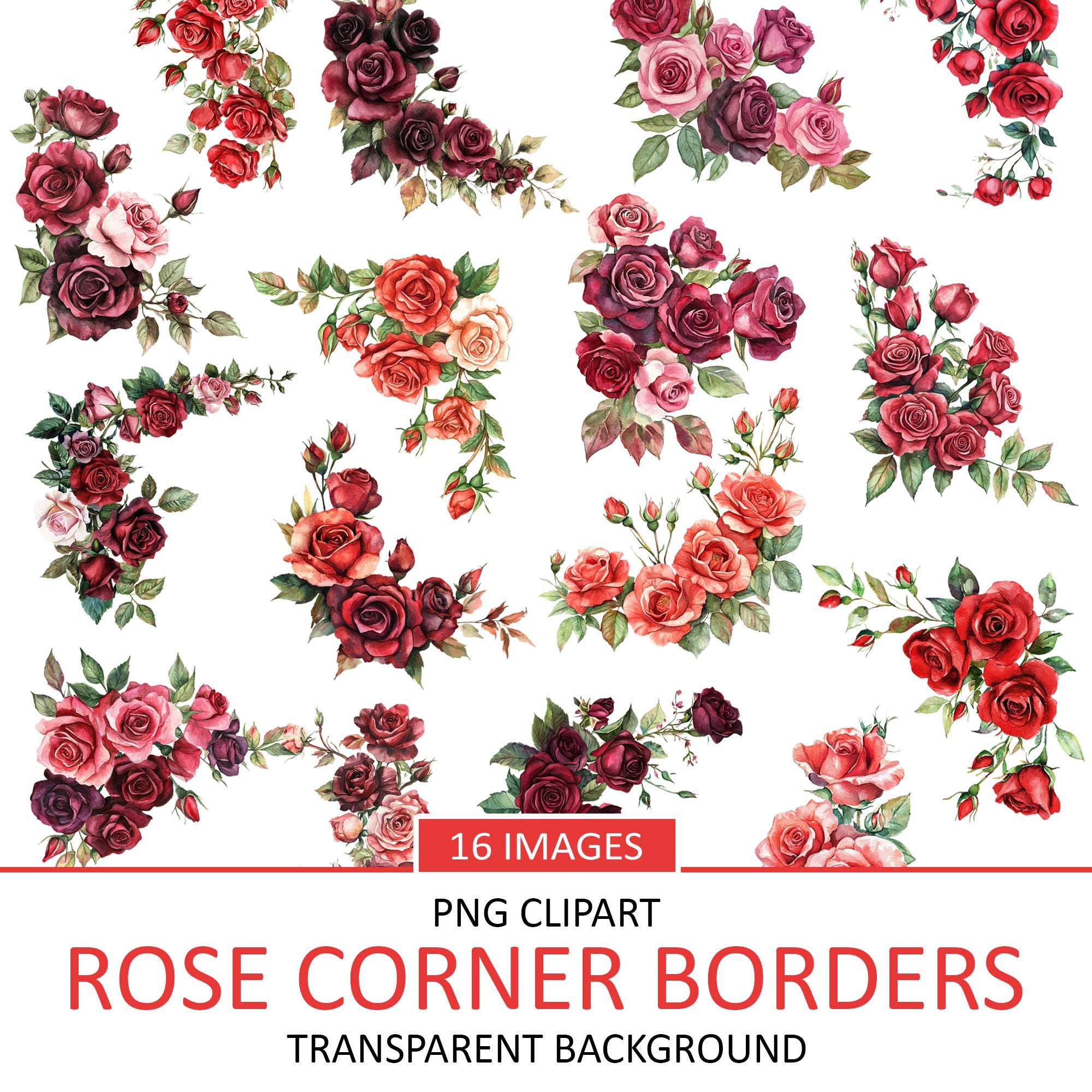 Red Roses Corner Pattern Red Rose Corner Clipart: Floral Design, Scrapbook Image (digital ...