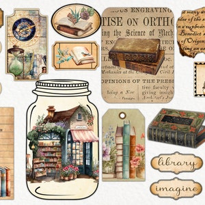 Printable Book Lover Ephemera Kit, Vintage Book Theme, Fussy Cut, Junk ...