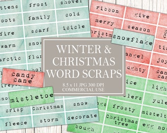 Pode incluir: Um conjunto de papel digital para scrapbooking com palavras de inverno e Natal em uma fonte de máquina de escrever. As palavras são impressas em um fundo de aquarela em tons de verde e rosa. As palavras incluem "candy cane", "mistletoe", "snowflake", "Christmas tree", "angel", "joyful", "yule", "frosty", "gift", "ribbon", "family", "scarf", "shovel", "cold", "icicle", "boots", "fire", "warm", "arctic", "flur", "crisp", "fleece", "storm", "decorate", "bough", "light", "lers", "egg nog", "season", "Santa Claus", "tins", "give", "merry", "Christmas", "snow", "candy cane", "mistletoe", "Christmas tree", "angel", "joyful", "yule", "frosty", "gift", "ribbon", "family", "scarf", "shovel", "cold", "icicle", "boots", "fire", "warm", "arctic", "flur", "crisp", "fleece", "storm", "decorate", "bough", "light", "lers", "egg nog", "season", "Santa Claus", "tins", "give", "merry", "Christmas", "snow".