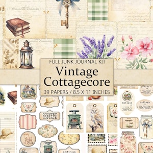 Vintage Cottagecore, Antique Country Cottage Junk Journal Kit, Pages and Ephemera, Fussy Cut, Scrapbook Embellishment, Printable Craft
