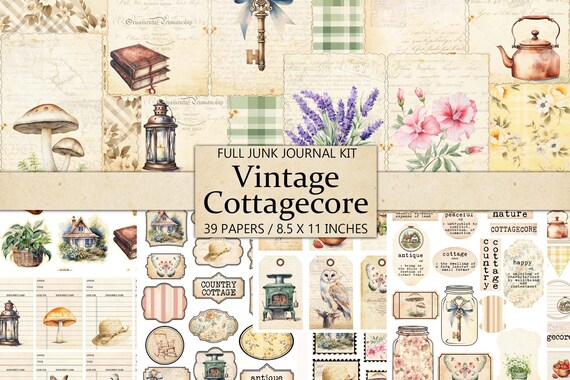 Vintage Cottagecore Junk Journal Kit: 39 Printable Ephemera Pages (Digital Download)