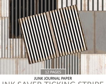 Könnte beinhalten: Ein Satz von 12 Blättern Junk Journal Papier mit einem schwarz-weißen Zickzack-Streifenmuster. Das Papier ist 21,6 x 27,9 cm groß und zum Falten in der Mitte gedacht.