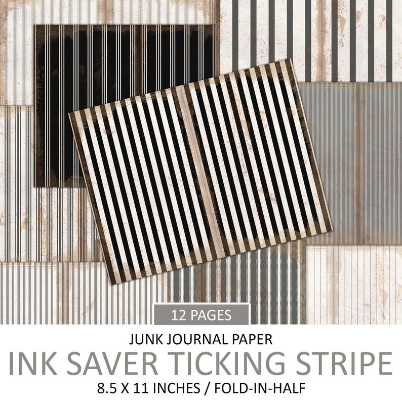 Vintage Ticking Stripe Junk Journal Paper: Black & White Ephemera ...