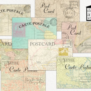 Vintage Karten Postkarten, Reise, druckbare Junk Journal Ephemera, Scrapbook Verschönerung, Clipart, Fussy Cut, PNG, Karte, Instant Download