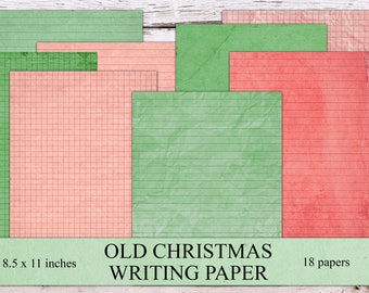 Digital Old Christmas Writing Paper, Winter Junk Journal, Printable Craft Kit, Graph, Lined, Blank Ephemera, Collage, Fussy Cut, Download