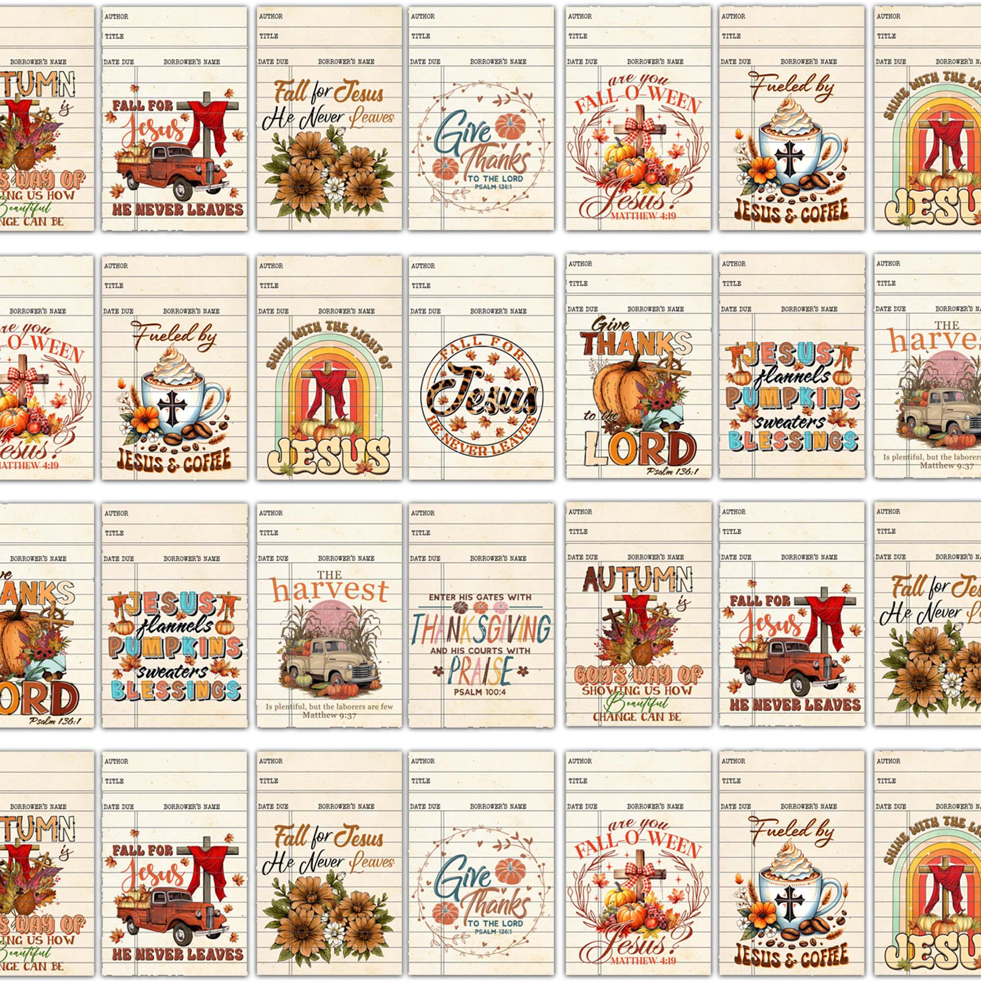 Fall Christian Library Printable Vintage Christian Library Cards: Fall Ephemera (digital ...