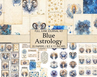 Blue Astrology Junk Journal Kit: Celestial Scrapbook Pages (Digital Download)