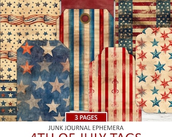 Vintage 4th of July Tags: Junk Journal Ephemera (Digital Download)