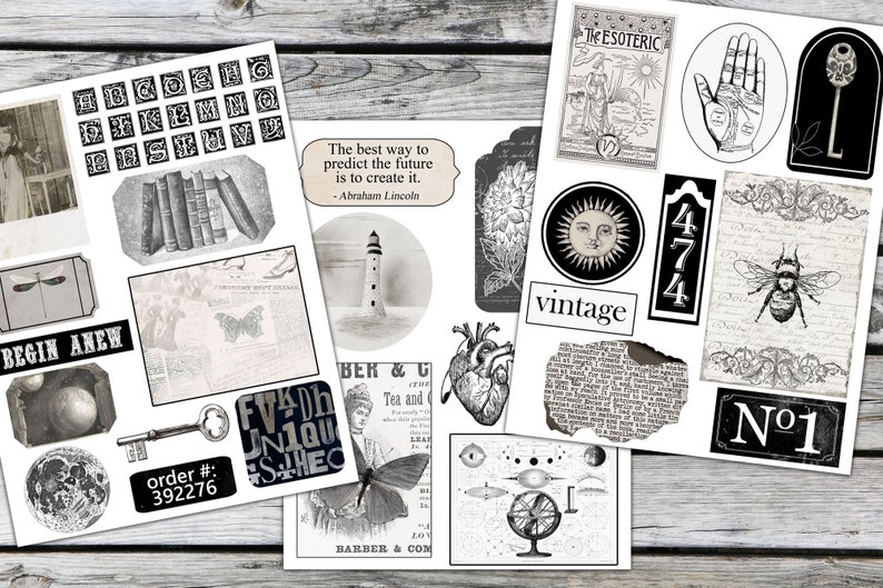Vintage Ephemera Kit: Black and White Junk Journal Supplies (digital ...